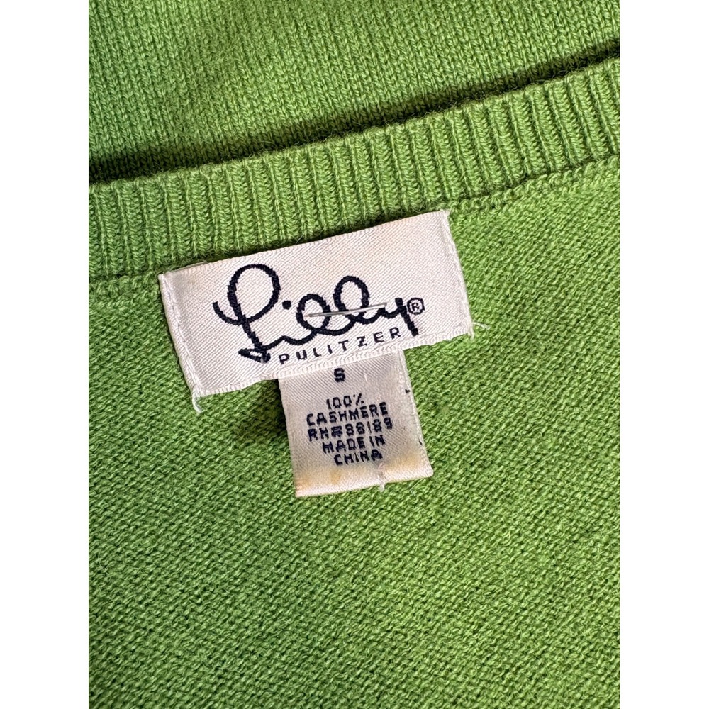 Y2K Lilly Pulitzer Womens 100% Cashmere Argyle V-Neck Sweater Green Pink Small - Picture 5 of 5